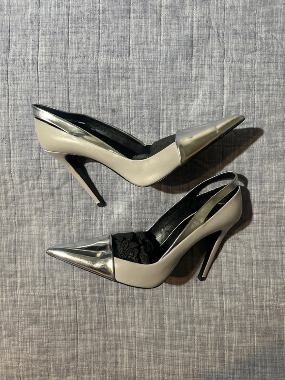 Zara Silver-Tip Grey Pointed Slingback Heels